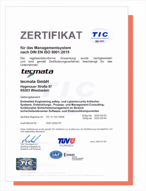 tecmata ISO 9001 Zertifikat